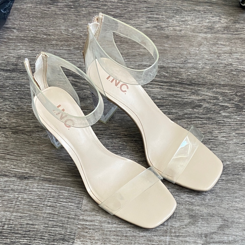 INC International Concepts Clear Strap Nude Block Heel Sandals